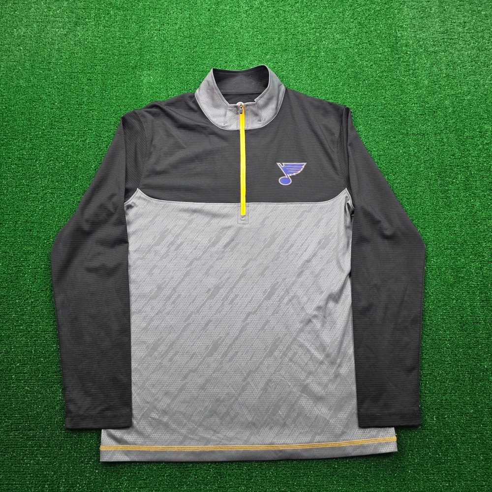 St Louis Blues Sweatshirt Mens Medium Gray Black Quarter Zip NHL Hockey‎ Sports